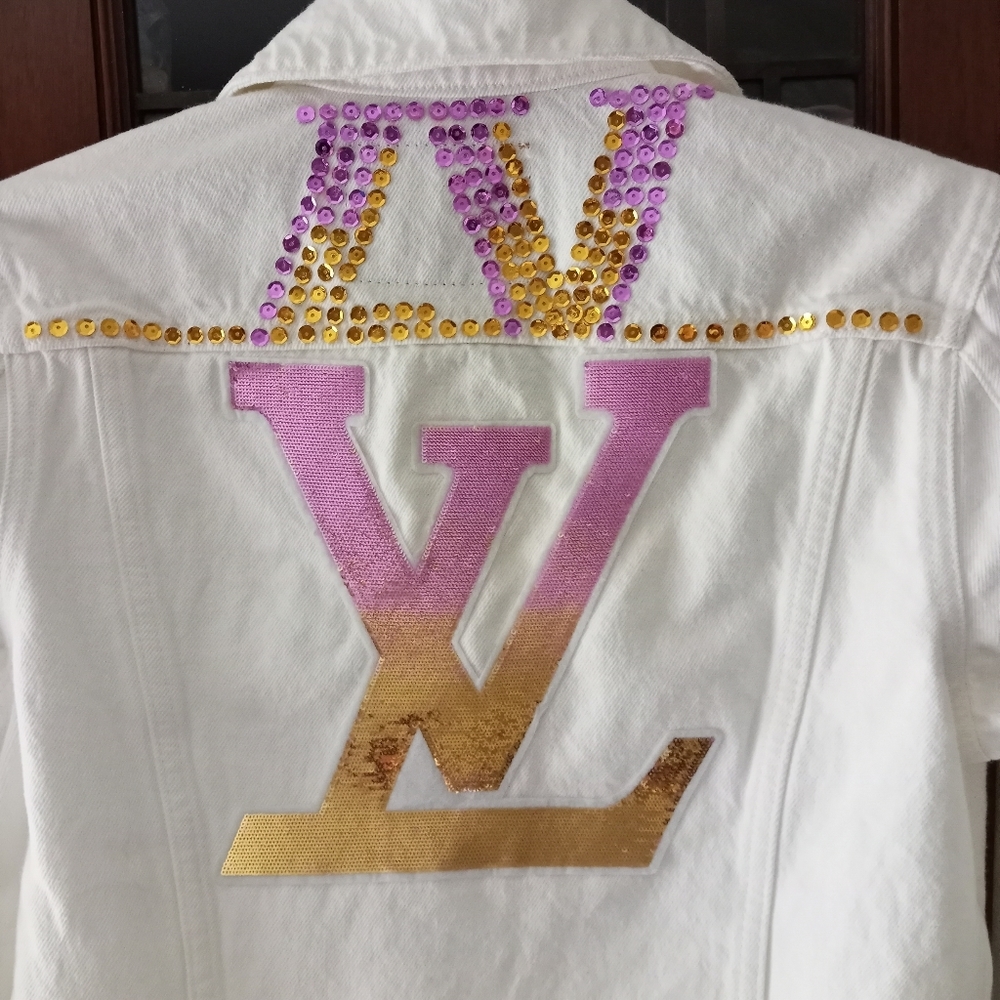 Lucky Brand white jean jacket with Designer embellishments LV size SP B9 - Picture 7 of 13